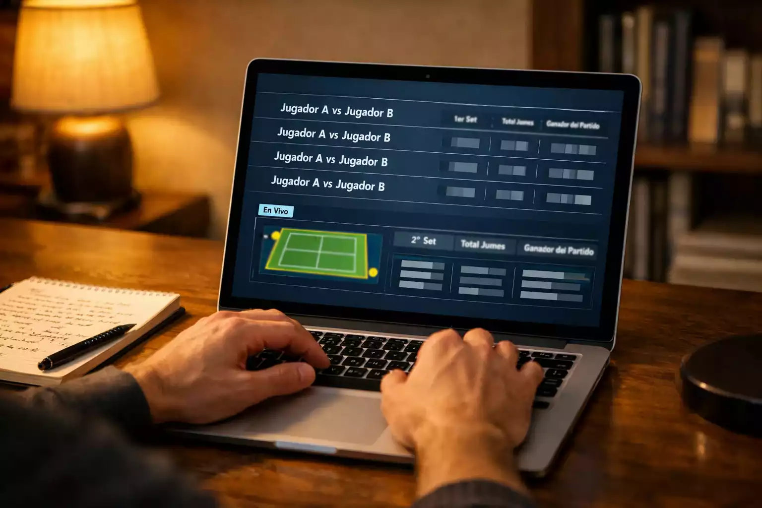 Persona analizando estadísticas deportivas en portátil