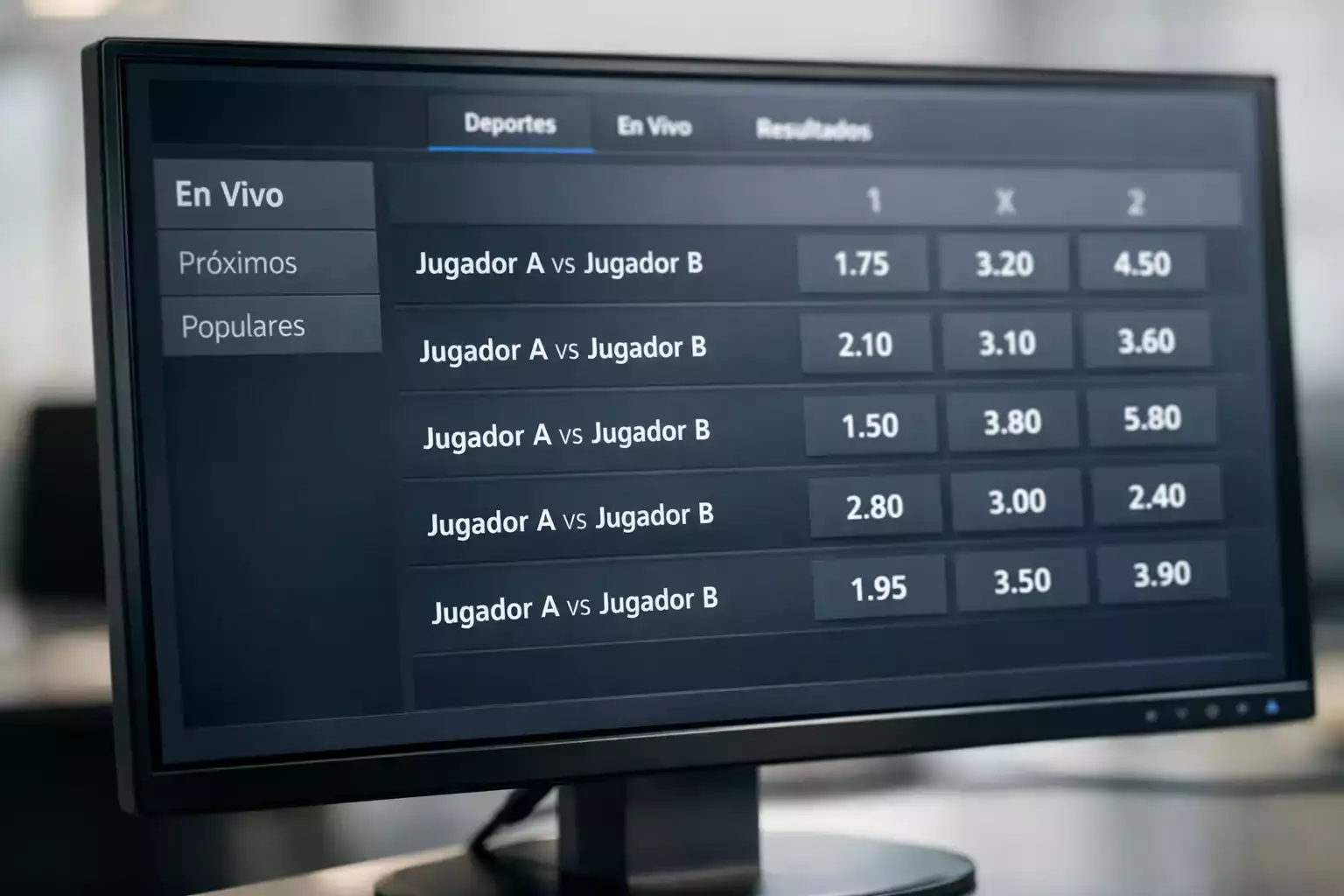 Pantalla mostrando cuotas de apuestas deportivas