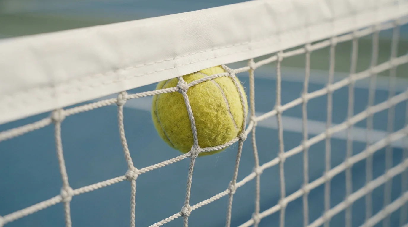 Pelota de tenis atrapada en la red simbolizando un error en las apuestas