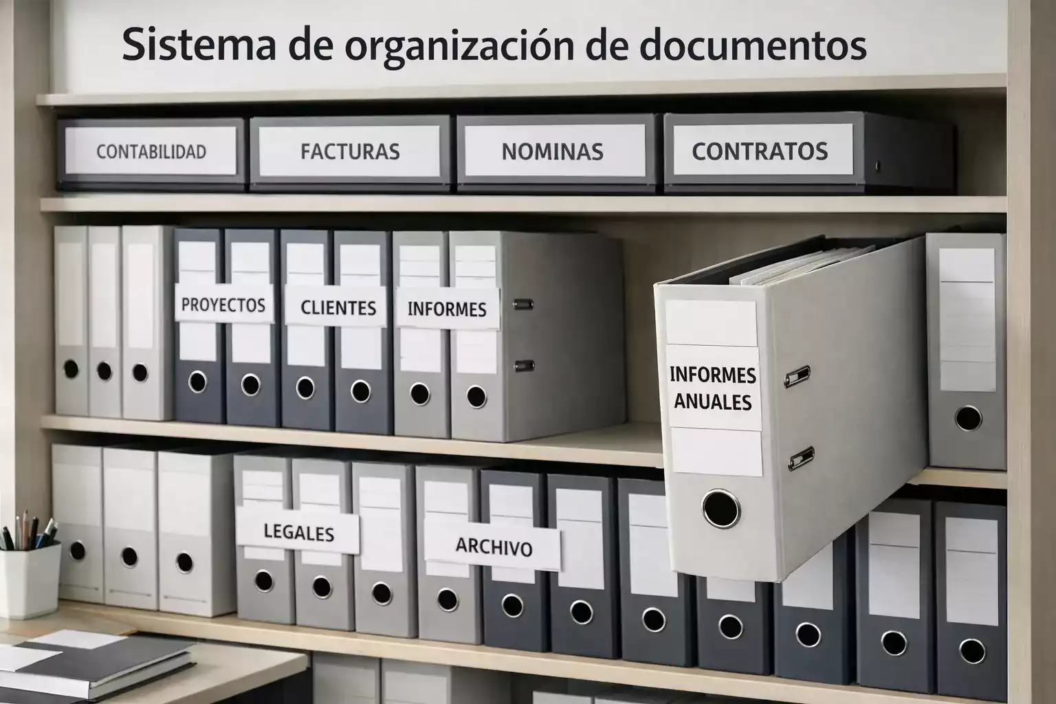 Archivador organizado con carpetas de documentos