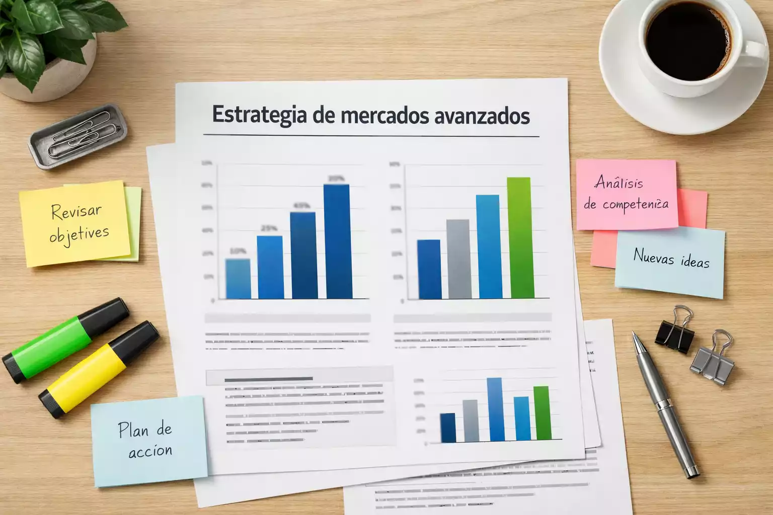 Mesa de trabajo con documentos de estrategia deportiva