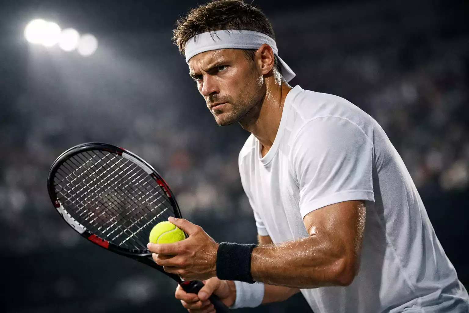 Tenista profesional concentrado antes de servir