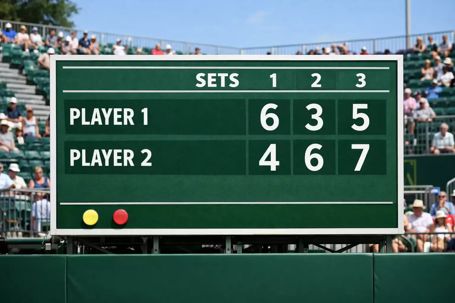 Marcador de tenis mostrando puntuación de un set