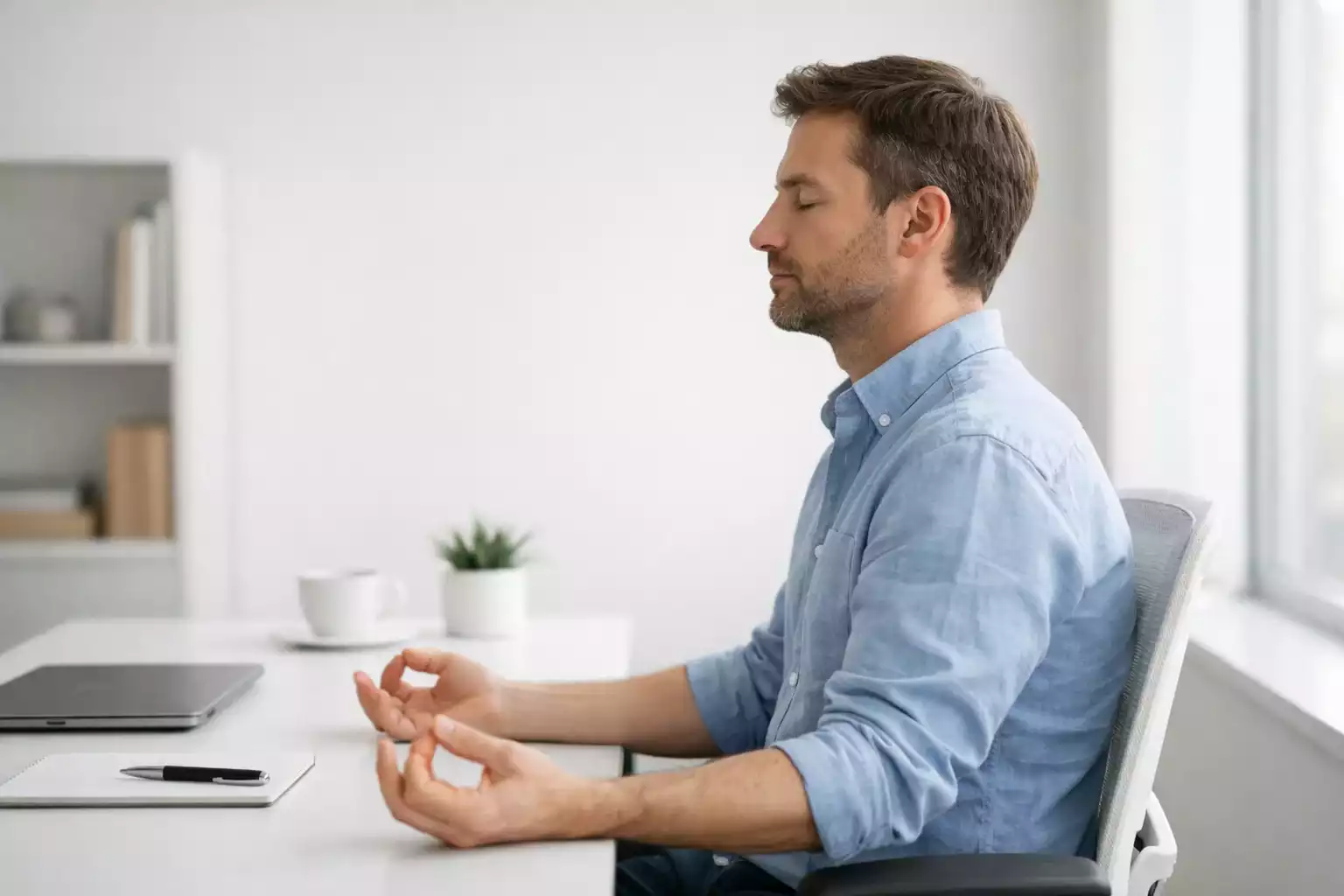 Persona meditando en posición de concentración
