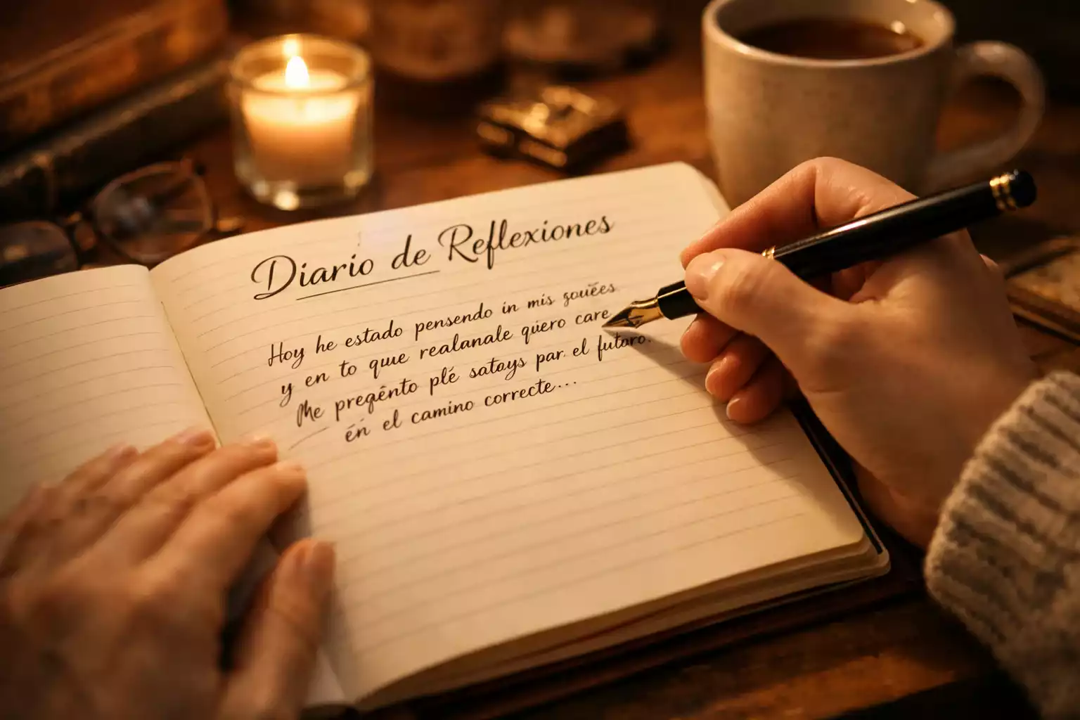 Persona escribiendo en diario de reflexión