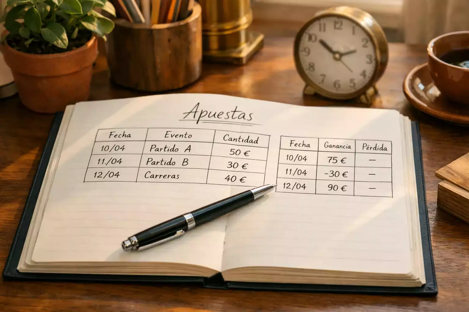 Documento de registro con bolígrafo para apuestas