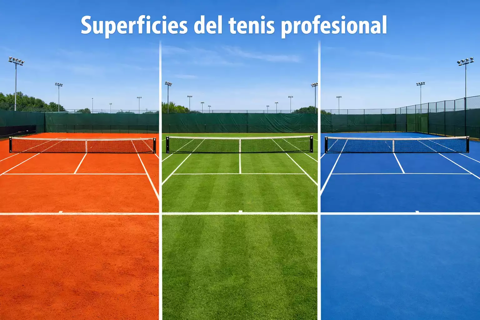 Tres tipos de superficie de tenis: tierra, hierba y dura
